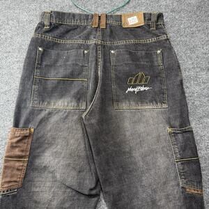 Vintage Y2K Johnny Blaze Carpenter Denim Jeans Black Brown Embroidered 34x32